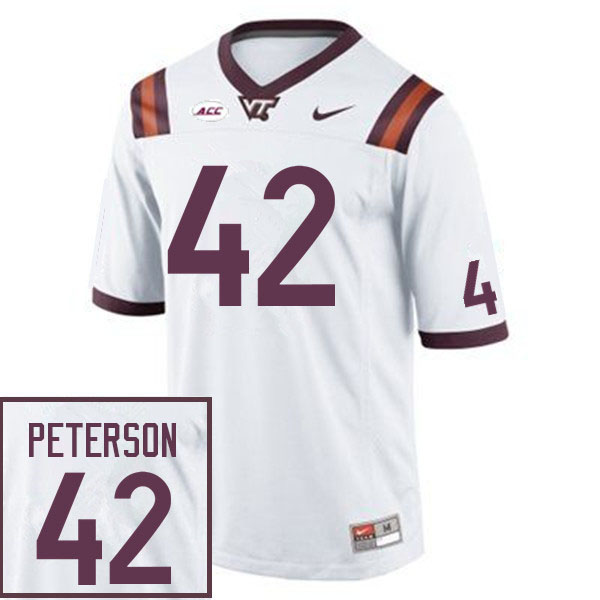 Men #42 Michael Peterson Virginia Tech Hokies College Football Jerseys Sale-White